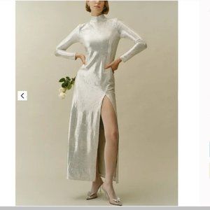 Reformation Talicia Dress Silver Sparkle Long Sleeve Maxi Sequined